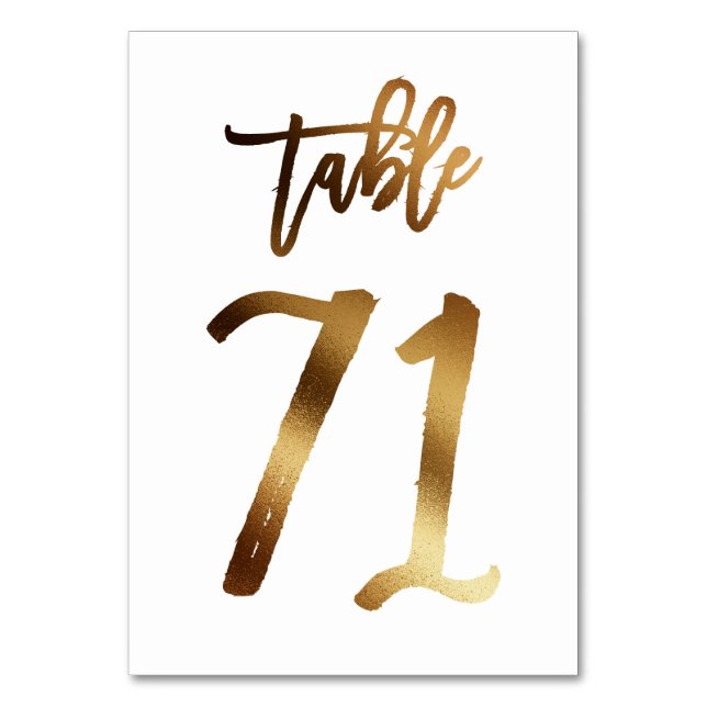 Gold foil chic wedding table number | Table 71 (Front)