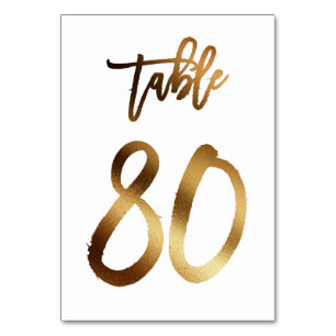 Gold foil chic wedding table number Table 80