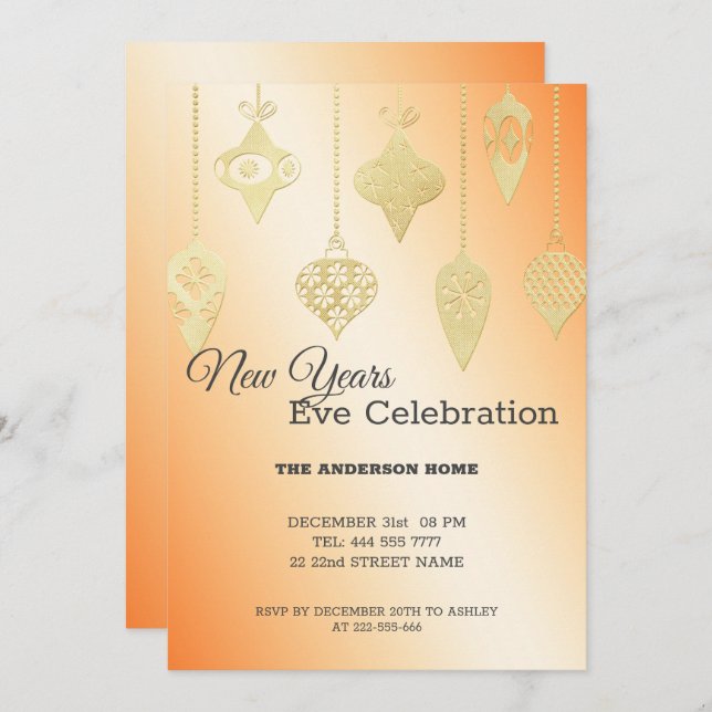 Gold Foil Christmas Balls Invitation (Front/Back)