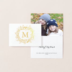 Gold Foil Christmas Holiday Monogram Wreath Card