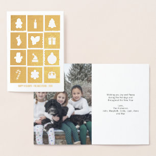 Gold Foil Christmas Icons Holiday Greeting Card