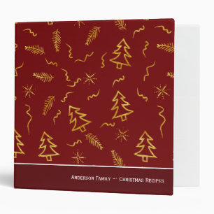 Gold Foil Christmas Tree Pattern Holiday Recipe Binder