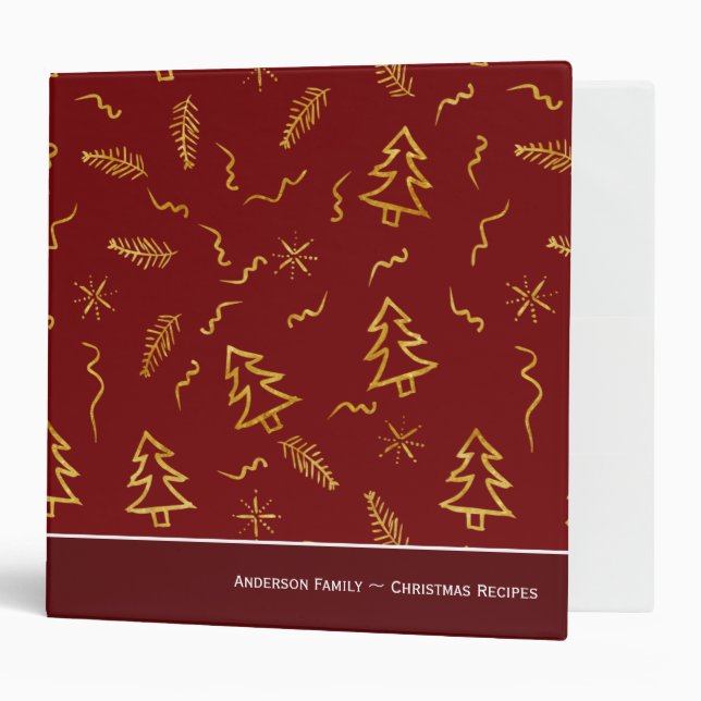 Gold Foil Christmas Tree Pattern Holiday Recipe Binder (Front/Inside)