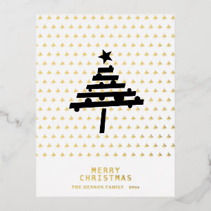 Gold Foil Christmas Tree Pattern Minimalist  Foil Holiday Postcard