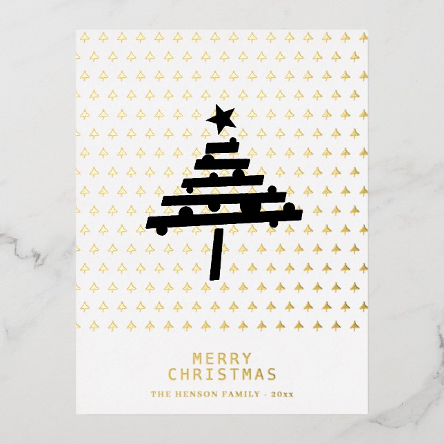 Gold Foil Christmas Tree Pattern Minimalist  Foil Holiday Postcard (Front)
