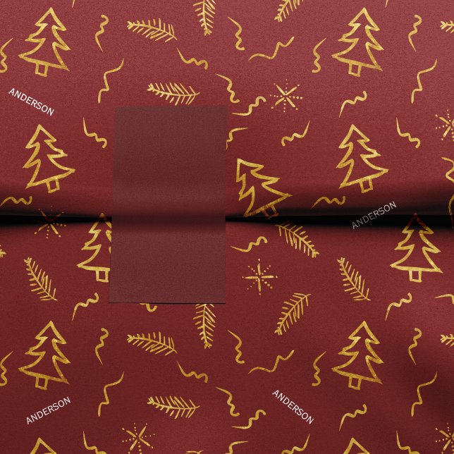 Gold Foil Christmas Tree Pattern Red Holiday Party Tissue Paper (Creator Uploaded)