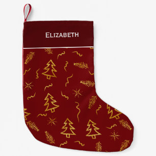 Gold Foil Christmas Tree Pattern Red Holiday Small Christmas Stocking