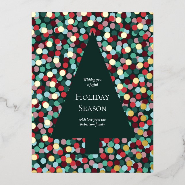 Gold Foil Christmas Tree with Confetti Dot Border Foil Holiday Postcard (Front)