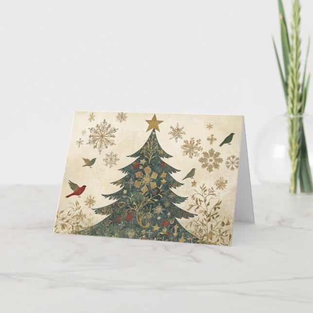 Gold Foil Christmas Tree with Glitter Details Card (Front)