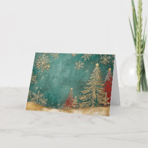 Gold Foil Christmas Tree with Snowflakes Card