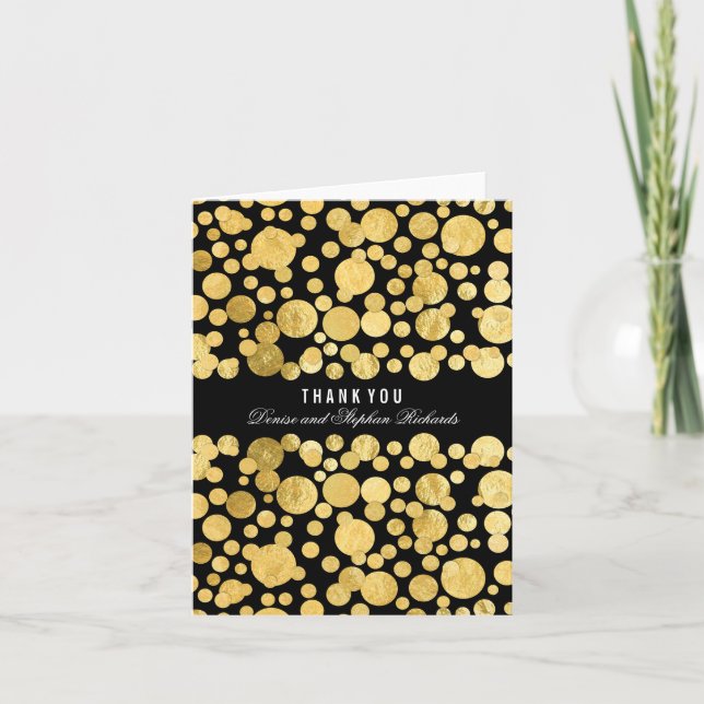 Gold Foil Confetti Black Mariage Merci Cartes (Devant)