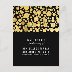 Gold Foil Confetti Black Save the Date Announcement Postcard