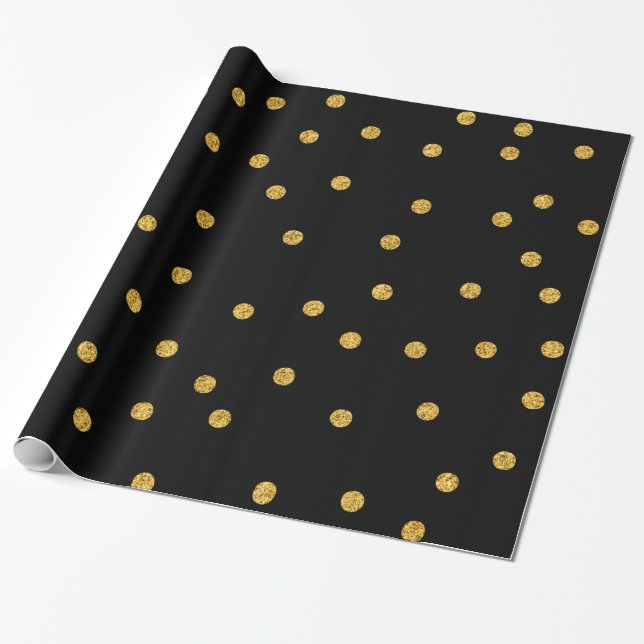 Gold Foil Confetti Black Wrapping Paper (Unrolled)