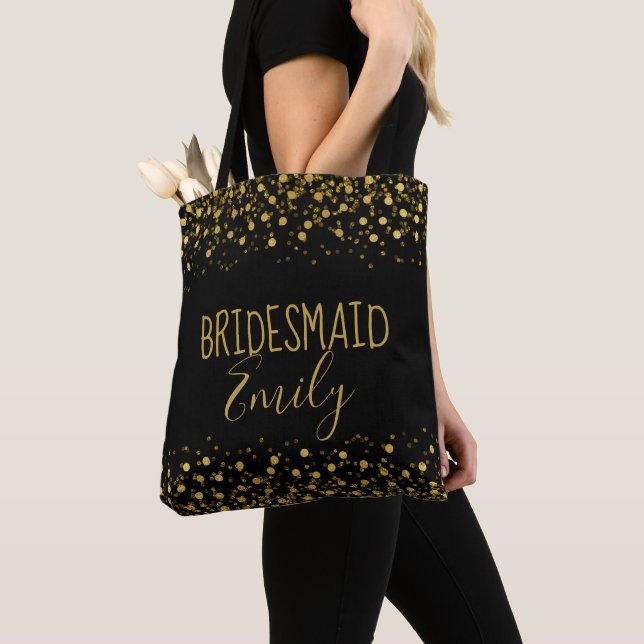 Gold Foil Confetti Bridesmaid Name ID455 Tote Bag (Close Up)