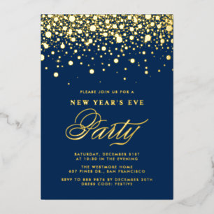 Gold Foil Confetti Dots Blue New Year's Eve Party