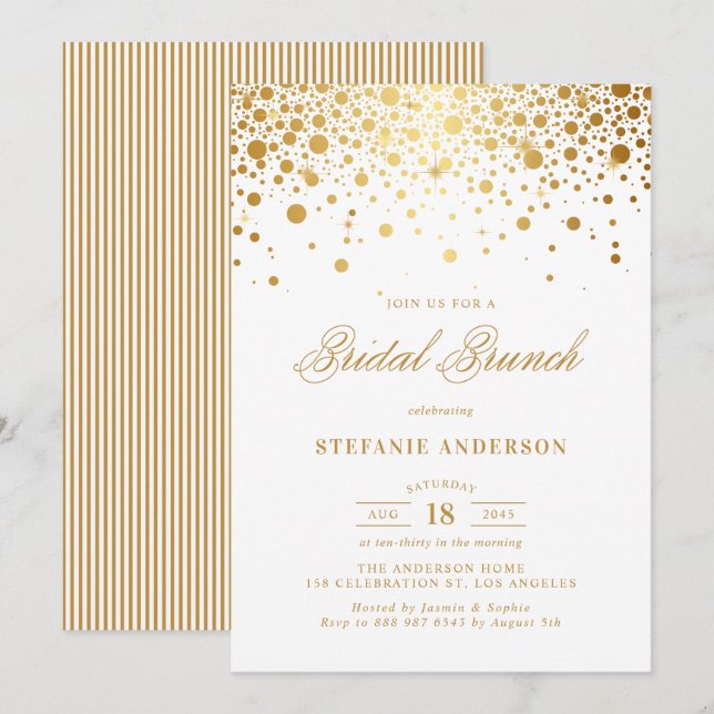 Gold Foil Confetti Dots Bridal Brunch Invitation (Front/Back)