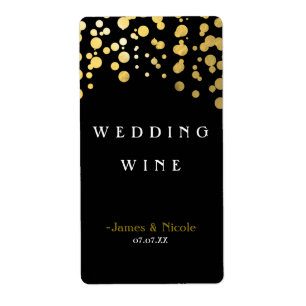 Gold Foil Confetti Dots Elegant Black Wine Label