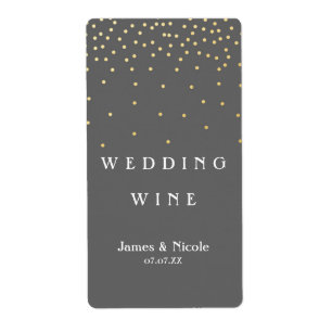 Gold Foil Confetti Dots Elegant Grey Wine Label