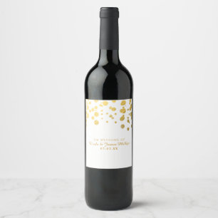 Gold Foil Confetti Dots Elegant Wedding Wine Label