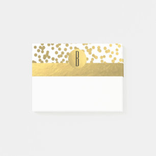 Gold Foil Confetti Dots Glam Modern Monogram Post-it Notes