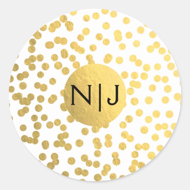 Gold Foil Confetti Dots Glam Modern Wedding Favour Classic Round Sticker (Front)