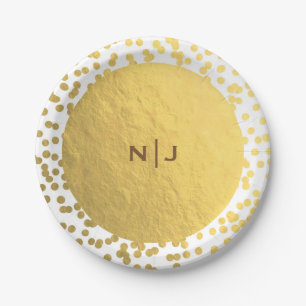Gold Foil Confetti Dots Glam Modern Wedding Paper Plate