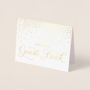 Gold Foil Confetti Dots Guest Book Wedding Sign Card