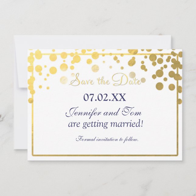 Gold Foil Confetti Dots Invitation Date de sauvega (Devant)