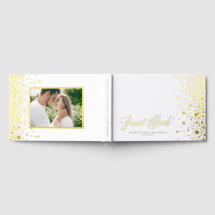 Gold Foil Confetti Dots Photo Wedding Guest Book