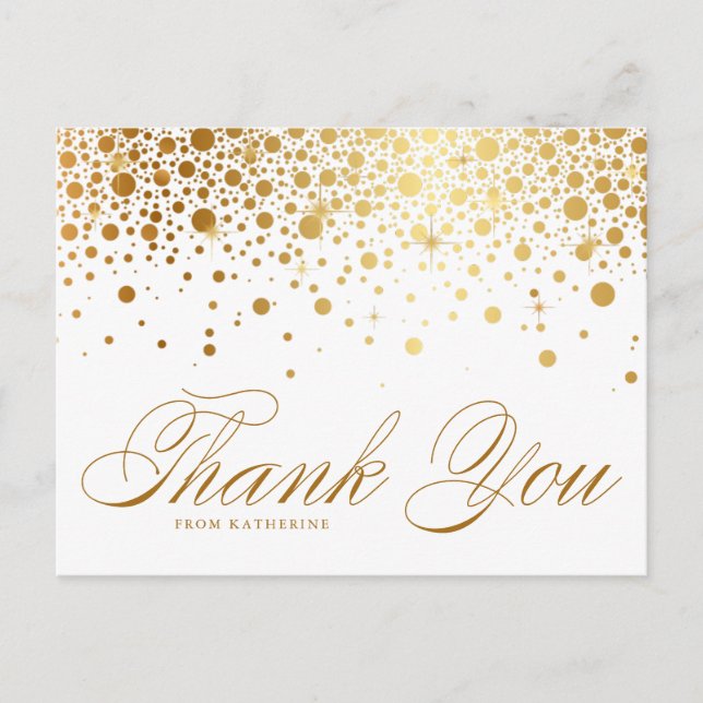 Gold Foil Confetti Dots Thank You Postcard (Front)