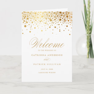 Gold Foil Confetti Dots White Wedding Booklet Program