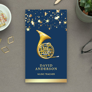 Gold Foil Confetti French Horn Music Teacher Business Card