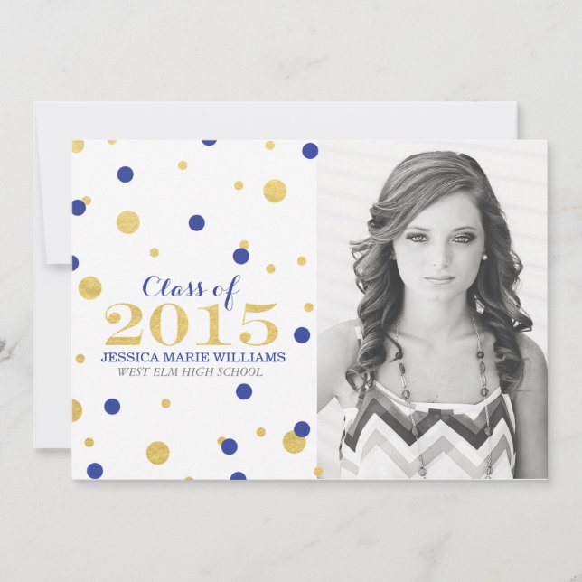 Gold Foil Confetti Graduation Invitations | Navy (Front)