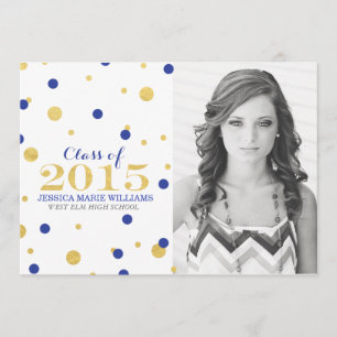 Gold Foil Confetti Graduation Invitations   Navy