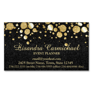 Gold Foil Confetti On Black Magnetic Business Card
