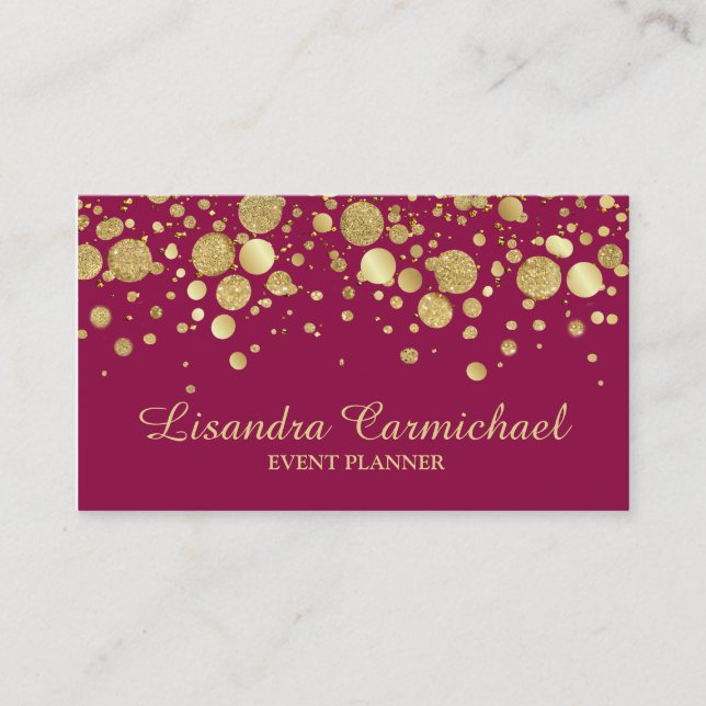 Gold Foil Confetti On Wine Business Card (Front)