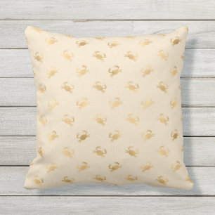Gold Foil Crabs Nautical Pattern Ivory Neutral Outdoor Pillow
