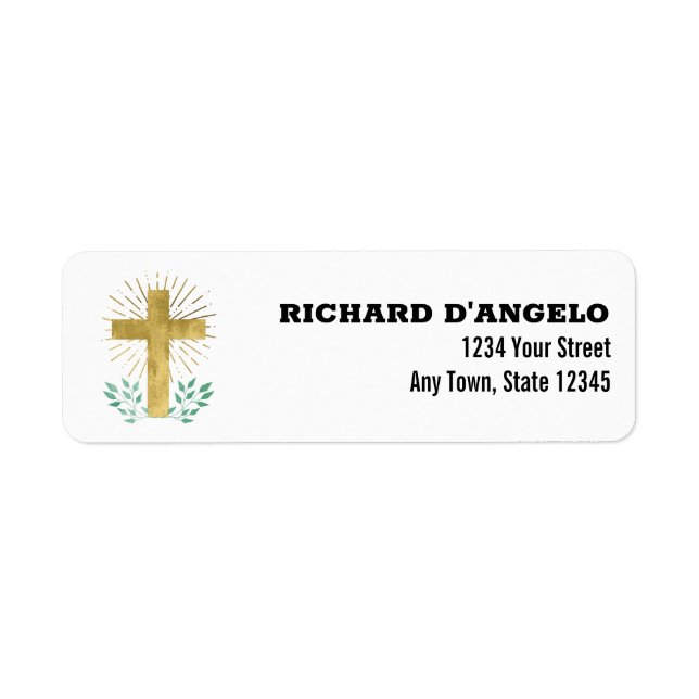 Gold Foil Croix Étiquettes de adresse religieux (Devant)