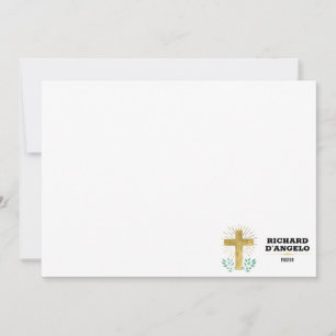 Gold Foil Cross with Green Laurels Religious Card