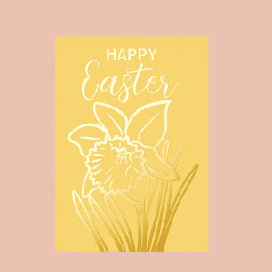 Gold Foil Daffodil Floral Happy Easter Foil Holiday Card