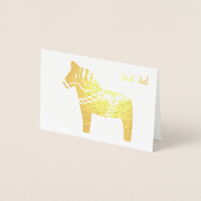 Gold Foil Dala Horse God Jul Greeting Card (Front)