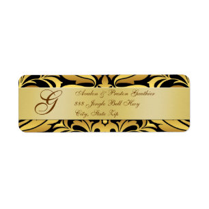 Gold Foil Damask Monogram New Years Black Labels