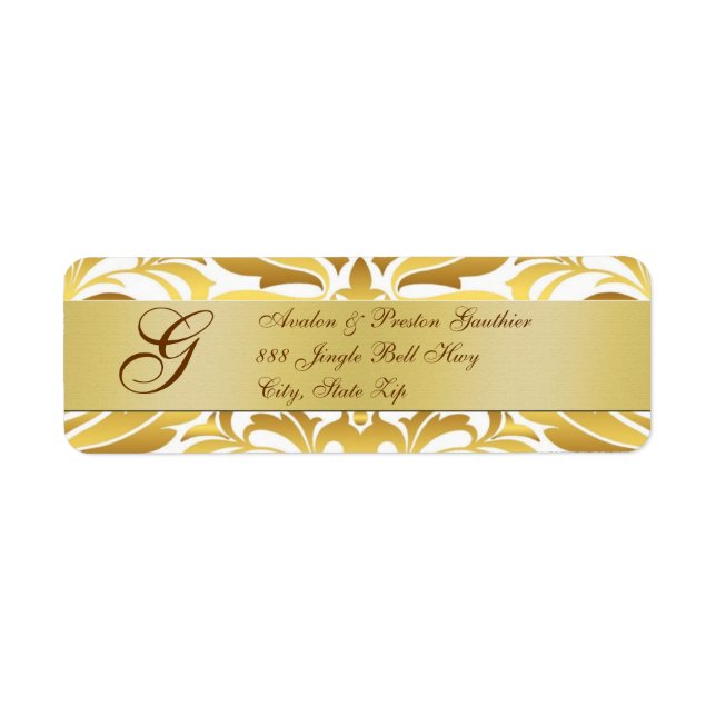 Gold Foil Damask Monogramme Nouvel An Étiquettes d (Devant)