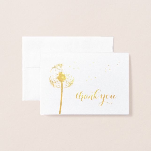 Gold Foil Dandelion Thank You Card (Front With Envelope)