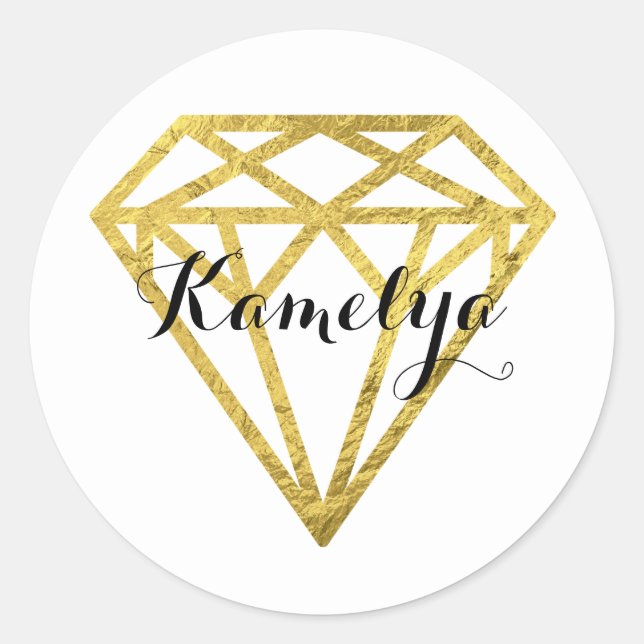 Gold Foil Diamond Classic Round Sticker (Front)