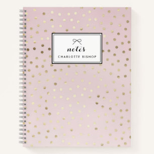 Gold Foil Dots Pattern Blush Personalized Notebook