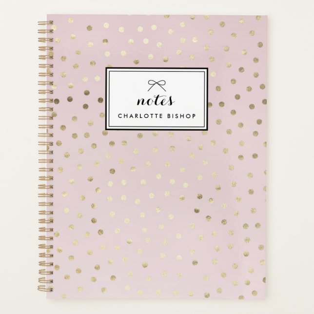 Gold Foil Dots Pattern Blush Personalized Planner (Front)