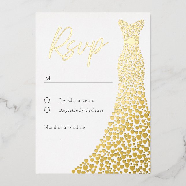 Gold Foil Dress Bridal Or Birthday RSVP Card (Front)