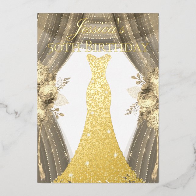 Gold Foil Dress Golden Floral 50th Birthday Party (Front)