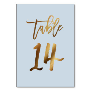 Gold foil dusty blue wedding table number